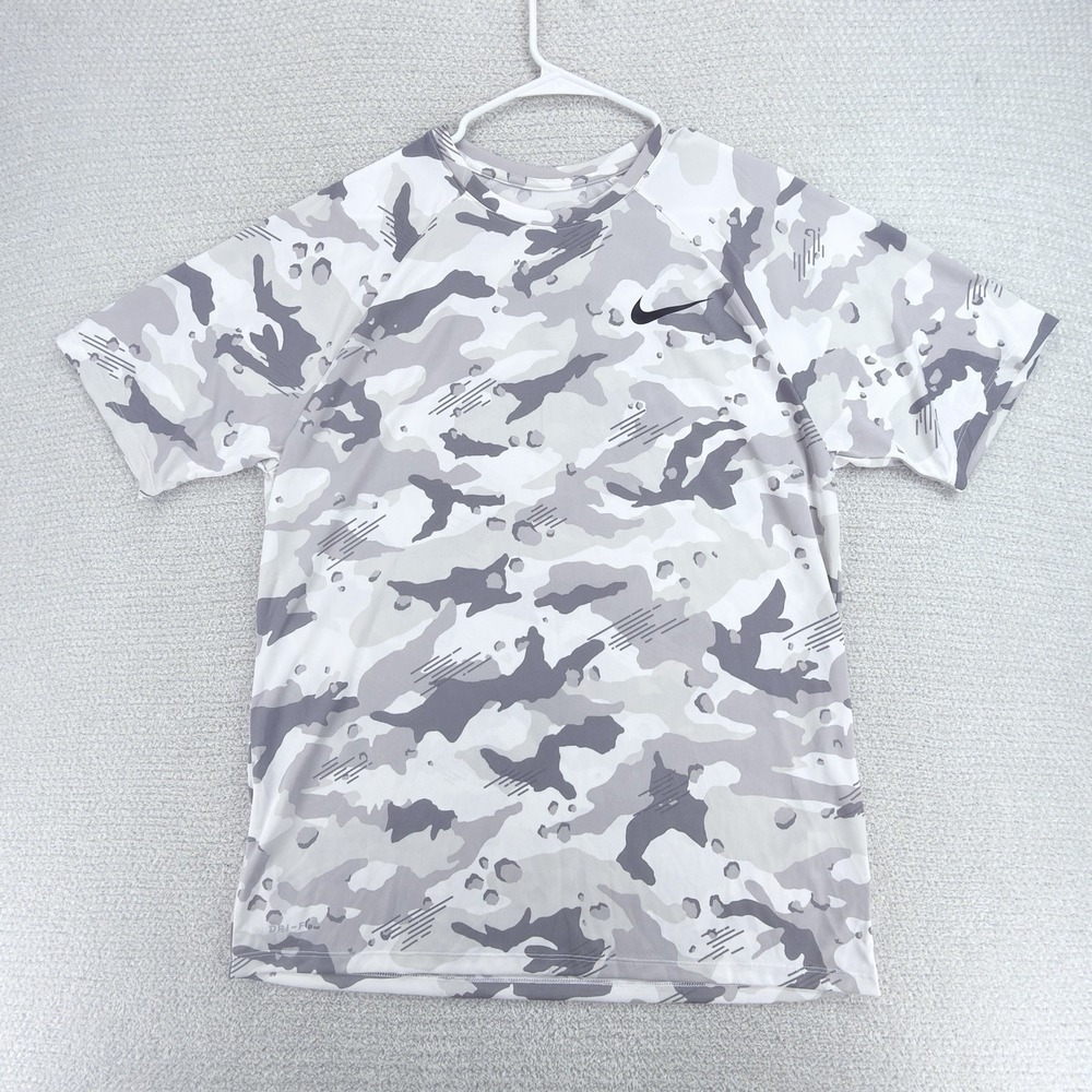 Nike Dry Legend Tee Camo Training Shirt Mens L Dri-FIT Gray White 923524-100
